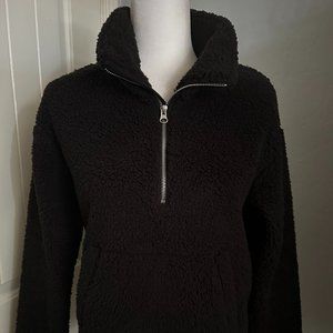 Old Navy Women's Plush Long Sleeve Half-Zip Pullover Solid Black Front Pocket XS